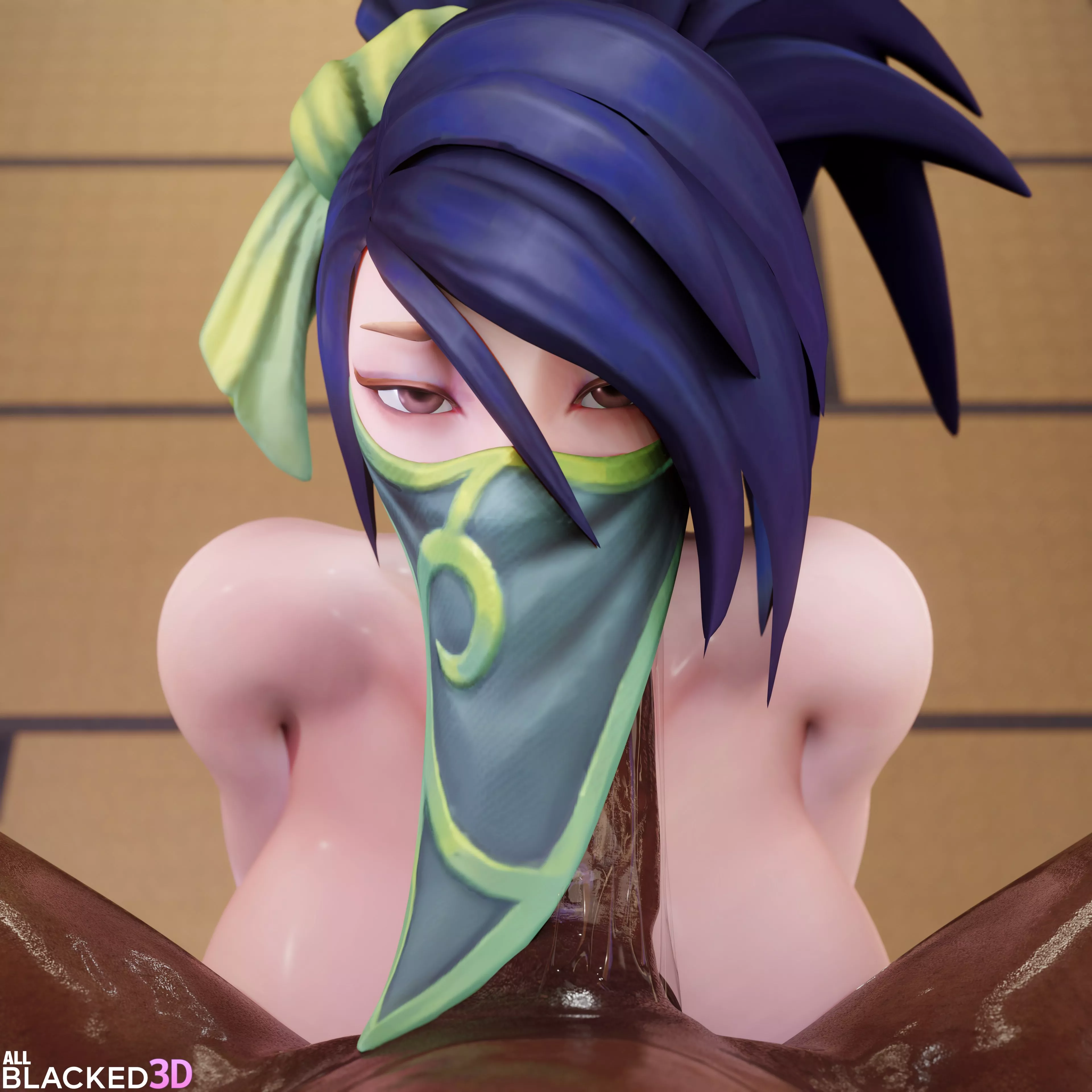 Akali masked blowjob. (AllBlacked3D)
