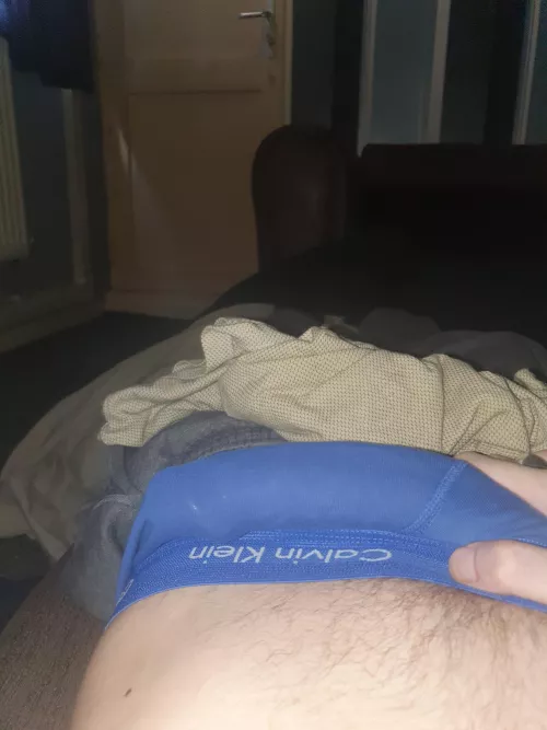 Lay down in blue boxers