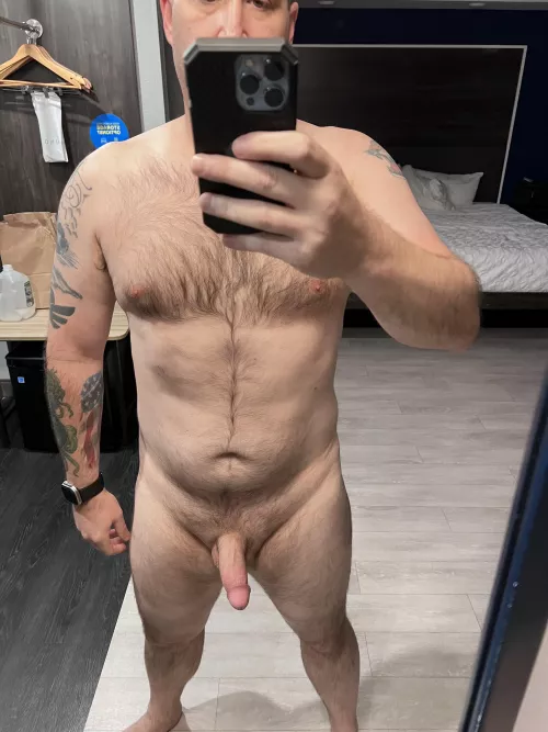 Naked and alone in my hotel room [45]. Now to your knees