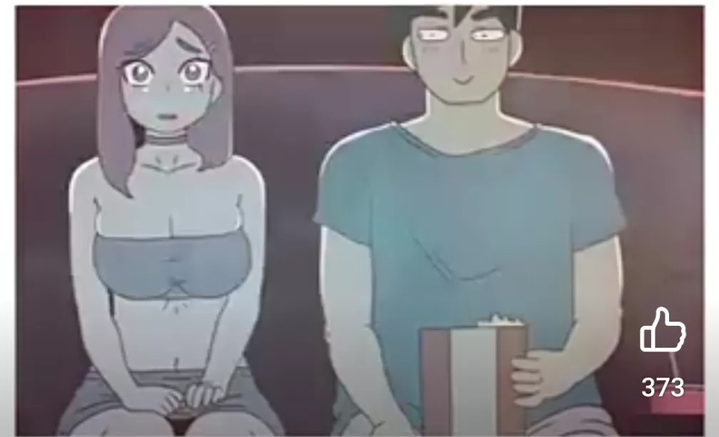 LF Color source: 1girl, 1boy, popcorn, cinema, big tits, choker, hidden dick, scared, prank.