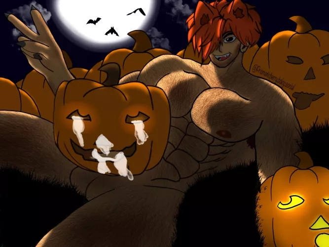[OC] Happy Halloween!! 🍬🎃Looks like someone is having a good time in the pumpkin patch 👀 [Artist: Me]
