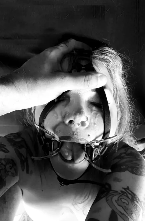 Split tongue facial for bound girl.