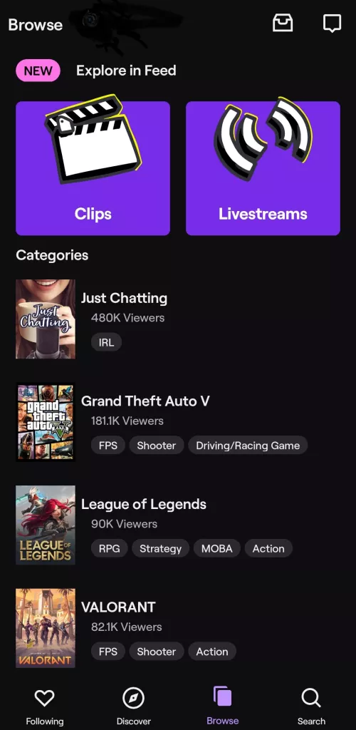 Twitch app Android | Issue with browsing