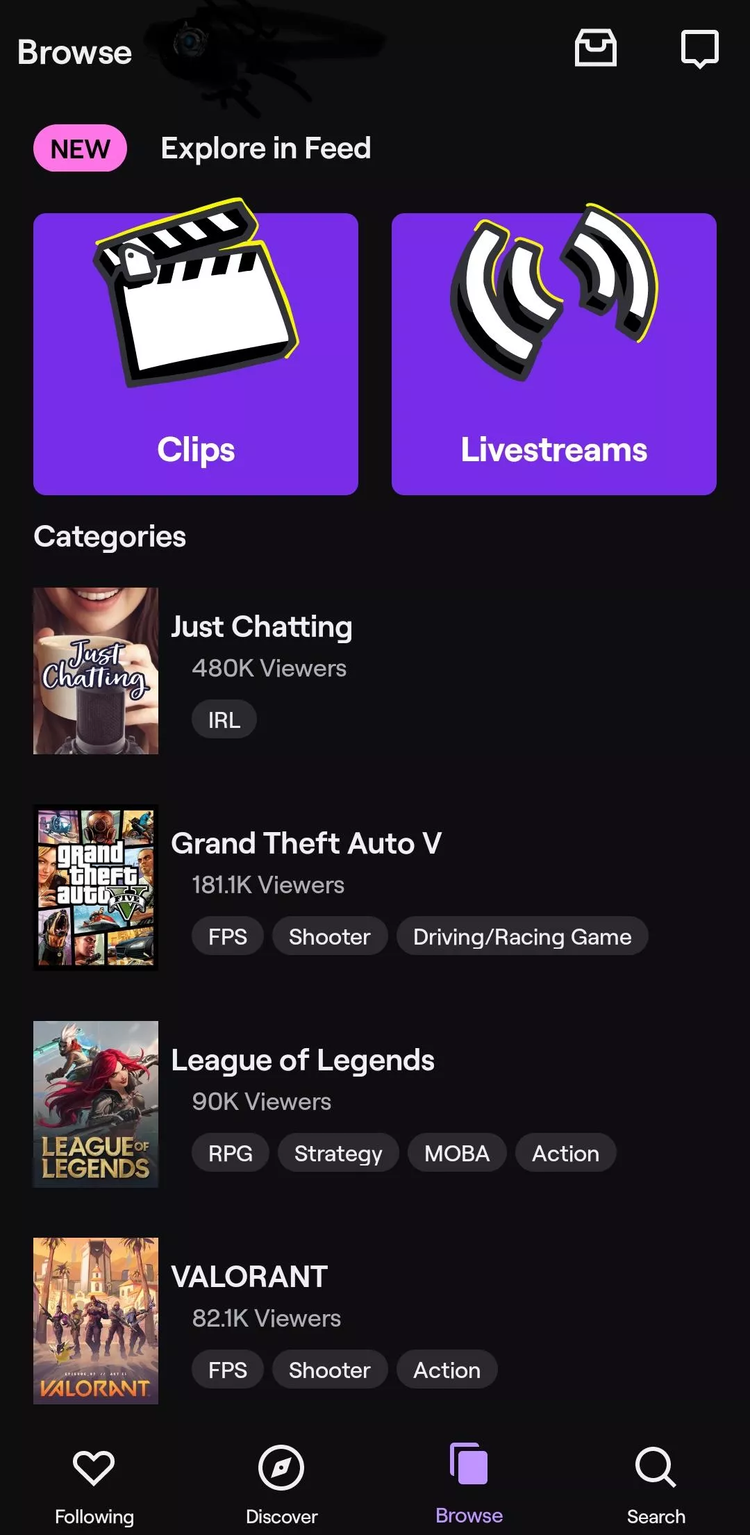 Twitch app Android | Issue with browsing