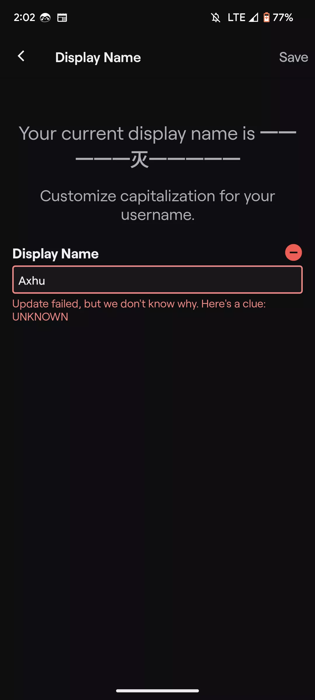 Can't change the capitalization of my name.