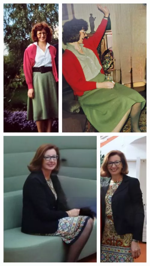 Choose , in green skirt or dress