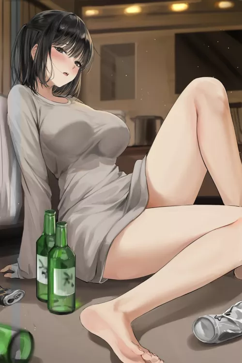 Enjoying her drink(s)