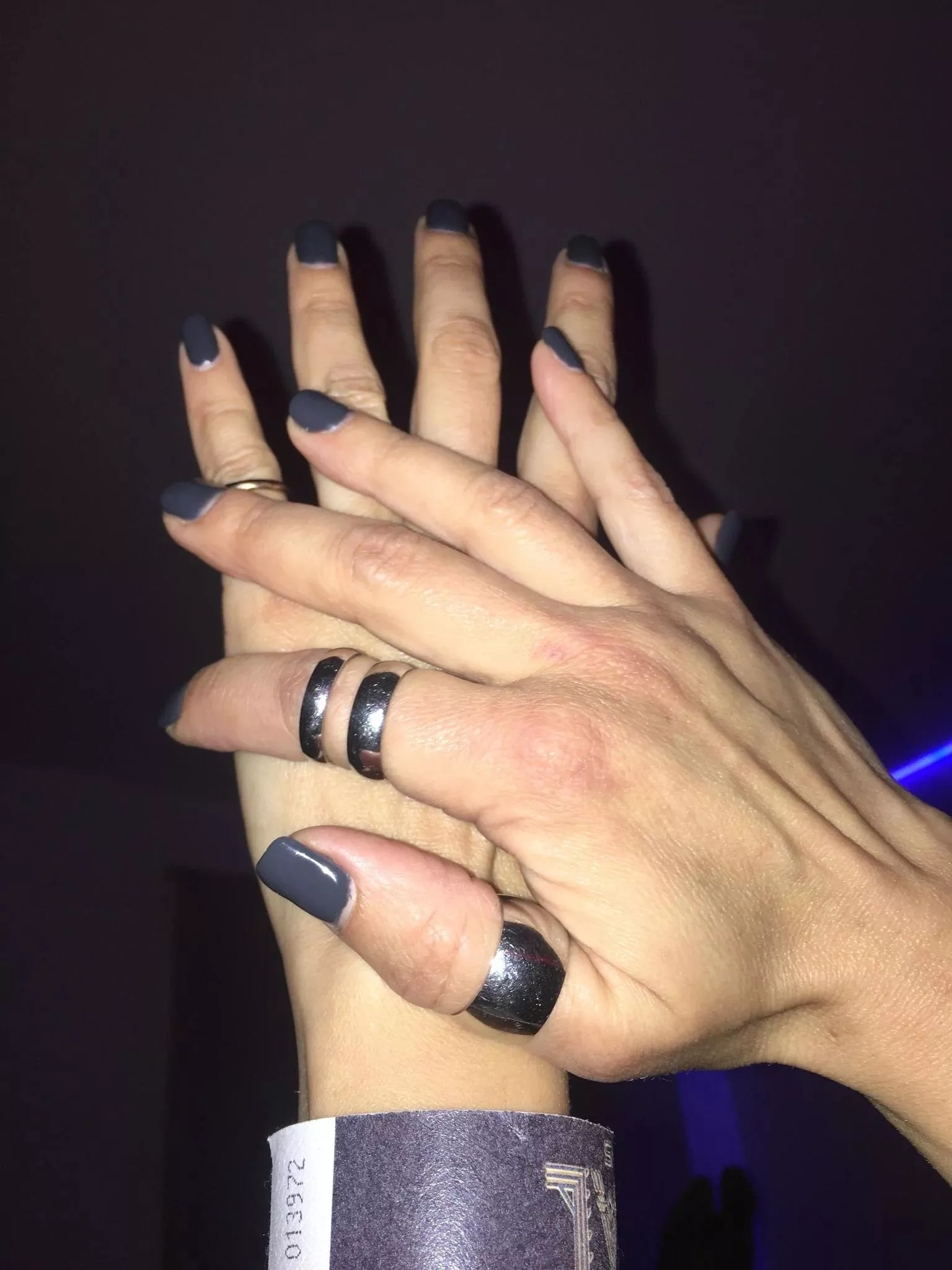 Girlfriend's hands and grey nails.