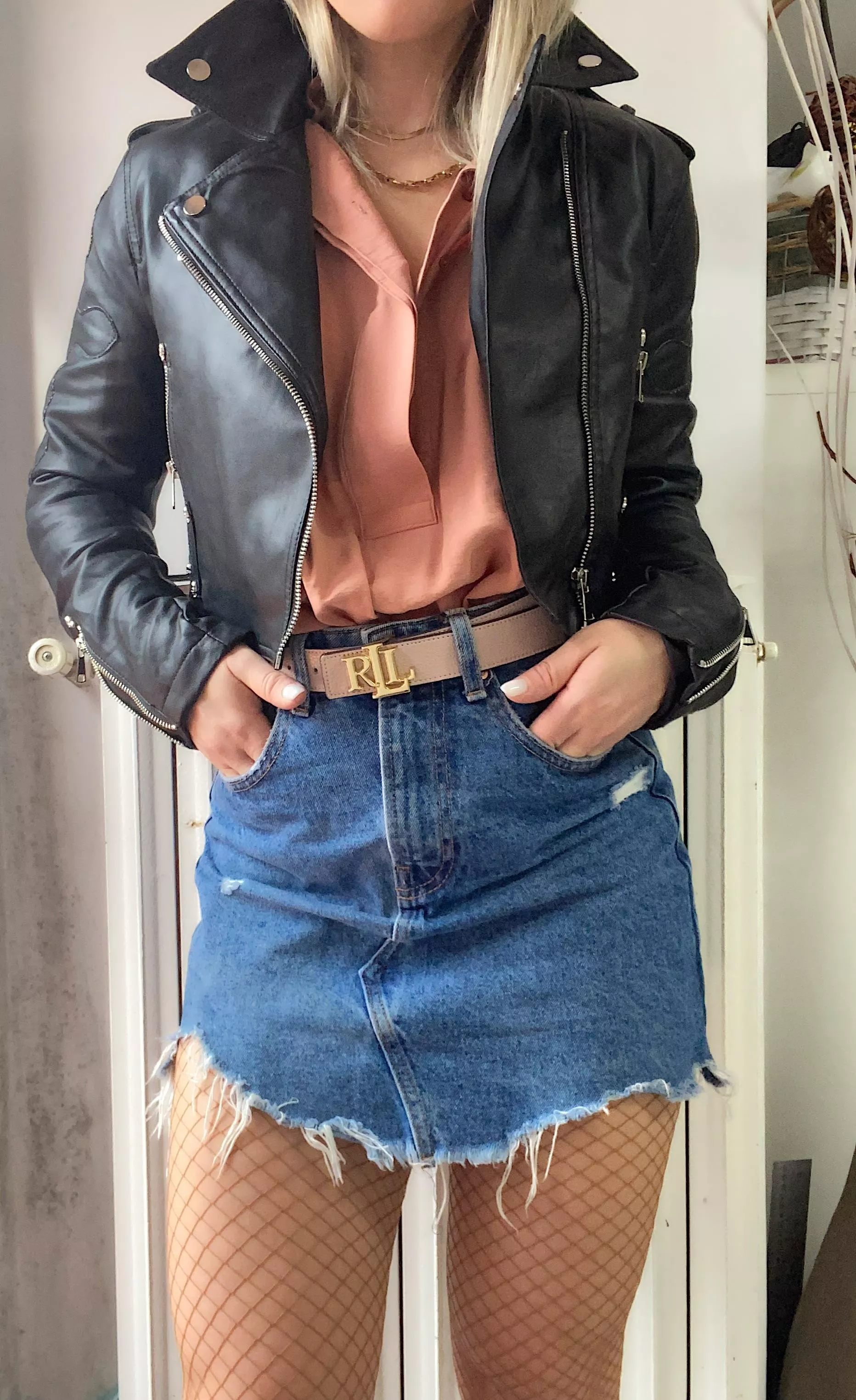 Ladies in leather jacket