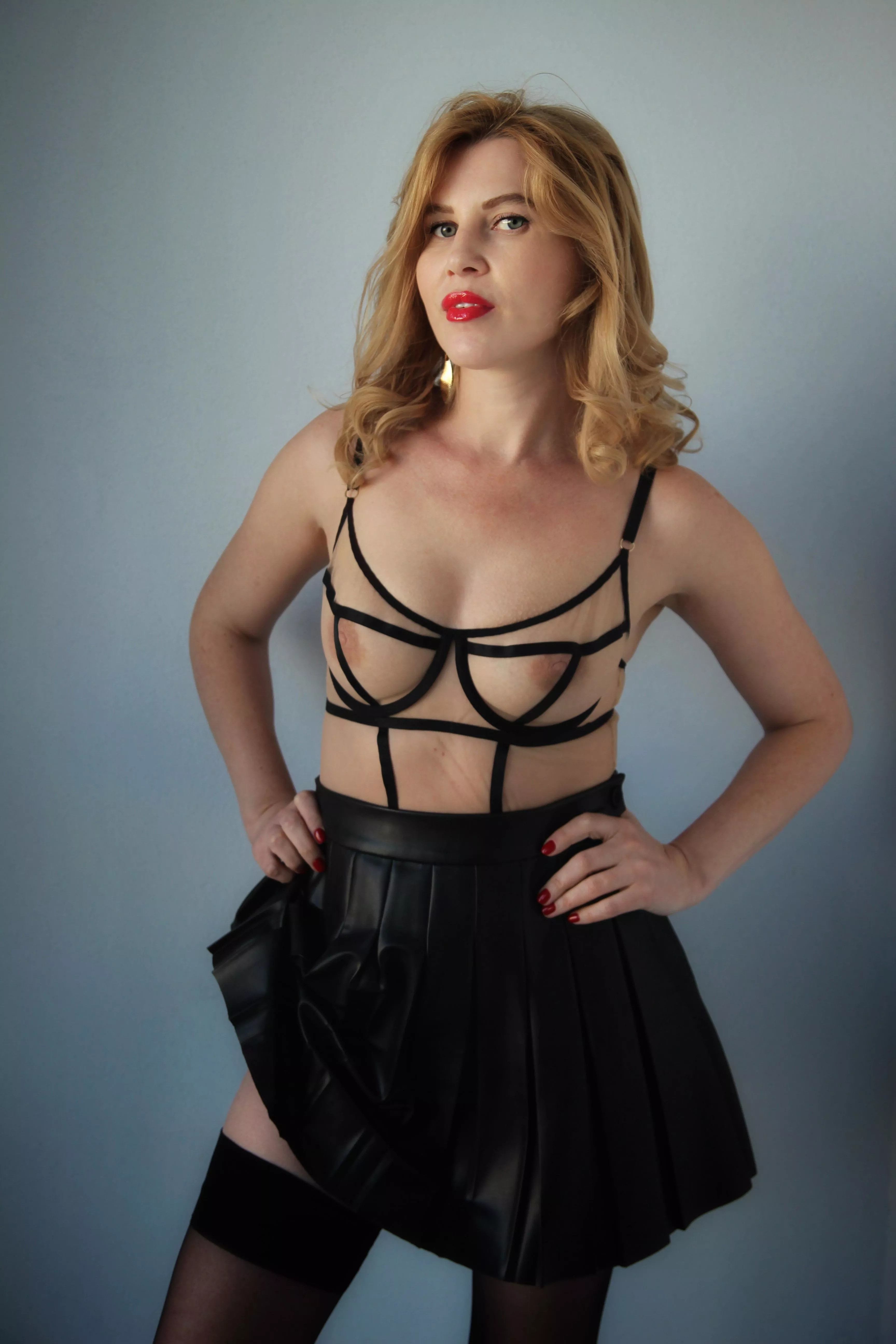 Leather mini skirt is so great