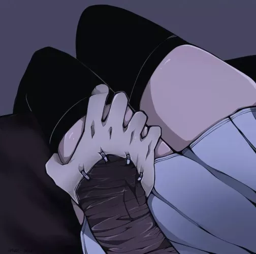 LF Color Source: 1girl, sitting, thighs, closed up, thigh high socks, pleated skirt, thigh groping