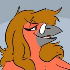Color, anthro, close-up, face, furry, Avian, brown Hair, beak, open mouth, long Hair, red body Color, anthro, close-up, face, furry, Avian, brown Hair, beak, open mouth, long Hair, red body