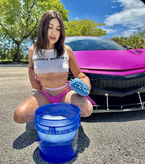I think she likes me a lot because she always dresses like this to wash my car!