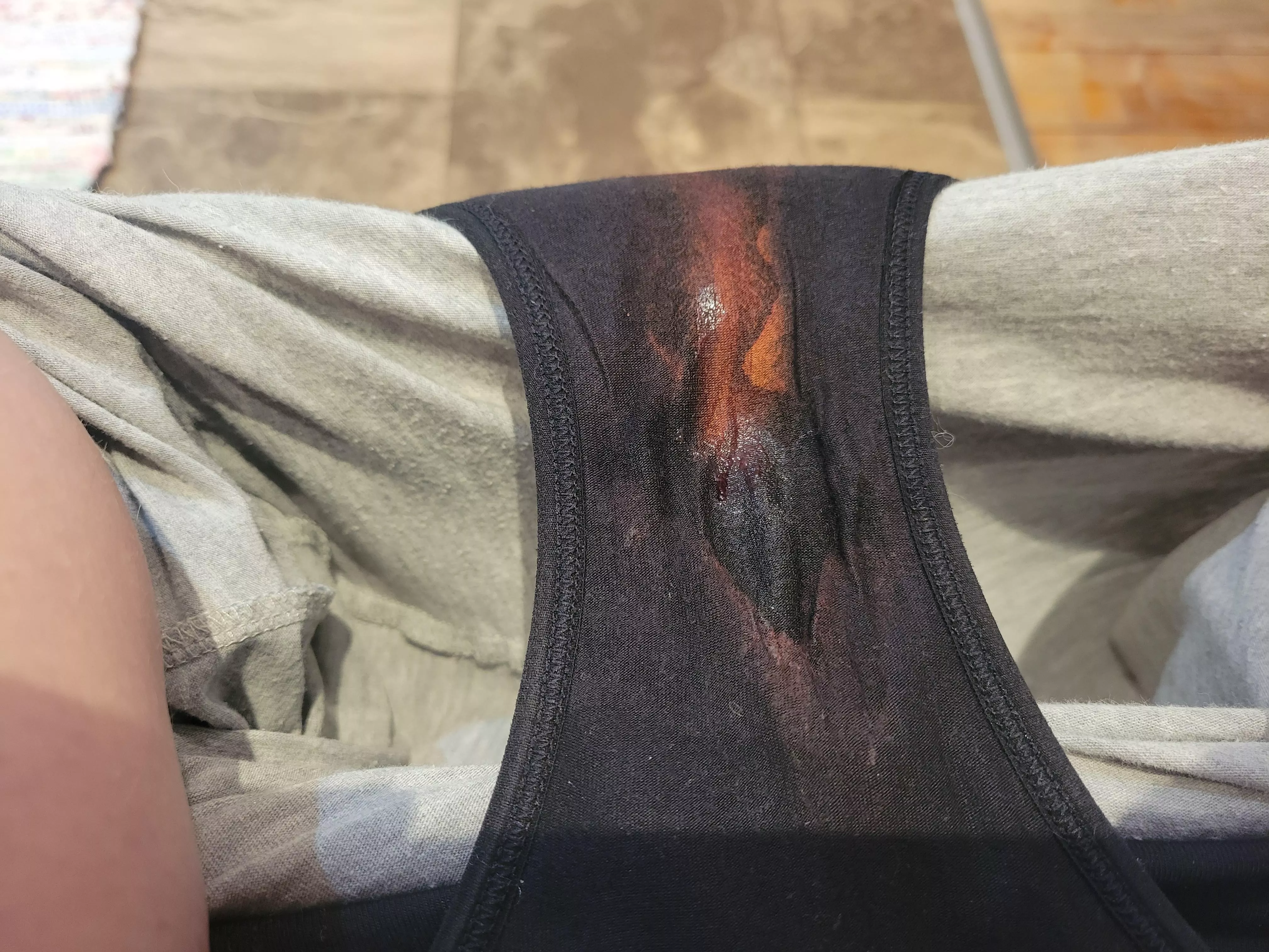 Just started my period. This is a full day wear in my already stained period panties.