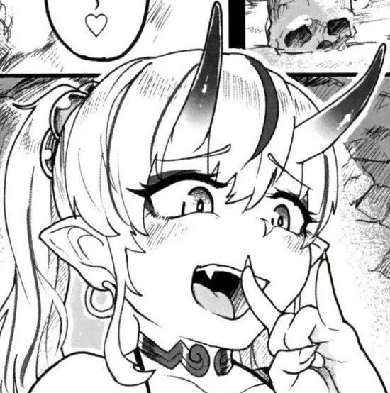 Mono 1girl \n/ bare_shoulders black_bra blush close-up collar demon_girl face fang finger_to_mouth hair_beads hair_between_horns hoop_earring ojou-sama_pose oni open_mouth pointy_ears ponytail portrait sharp_fingernails skull spoken_heart streaked_hair 