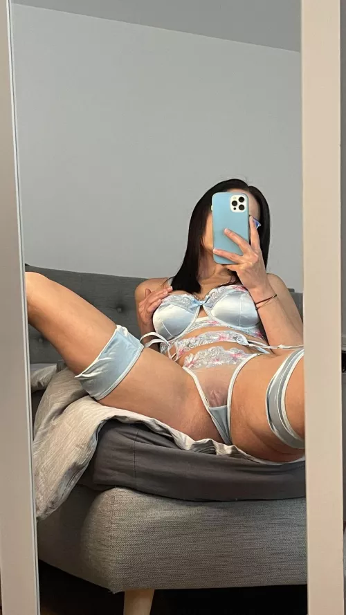 blue lingerie, pink pussy