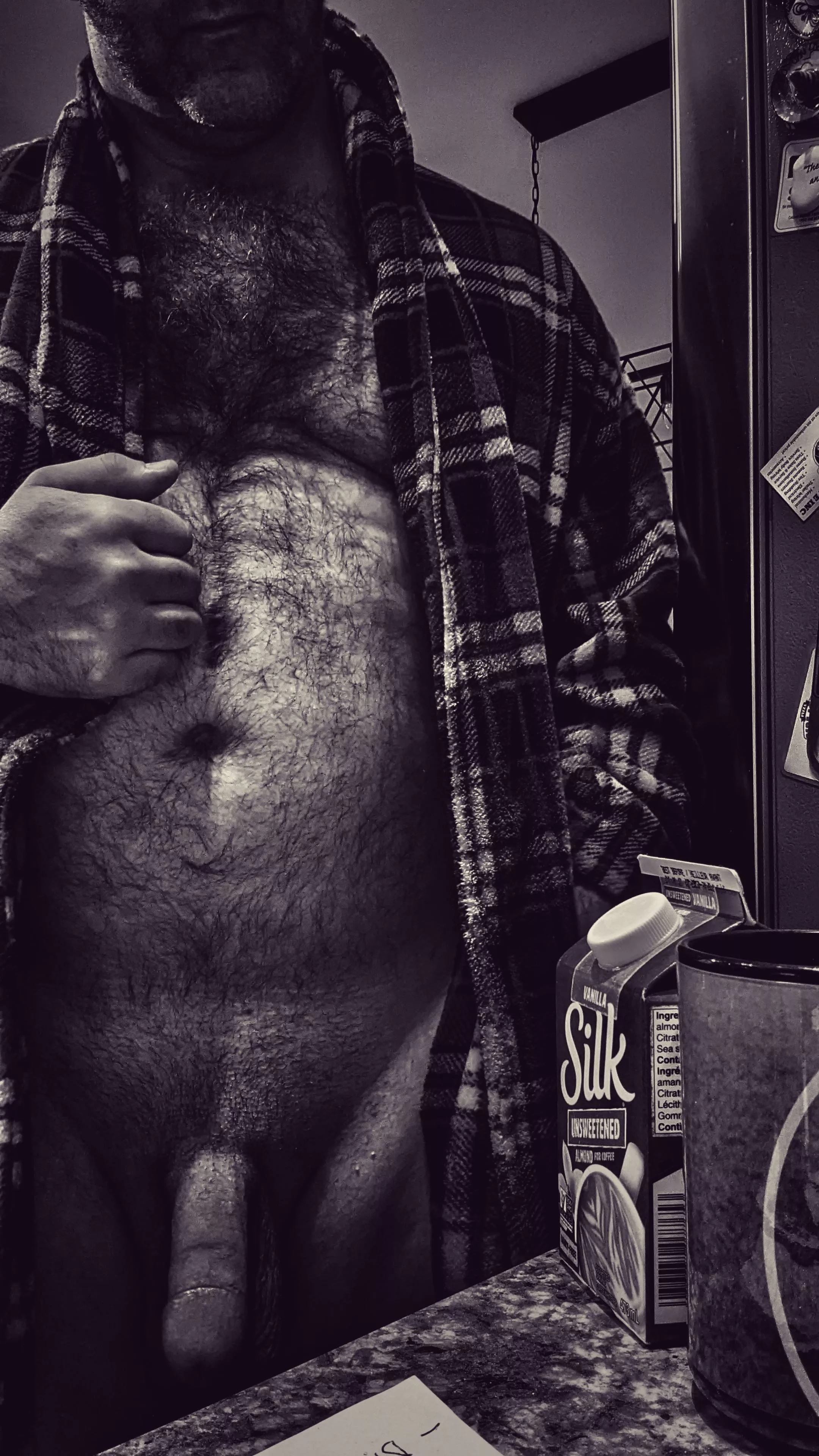 Brewed, mixing it up, then enjoying the cool foggy morning.