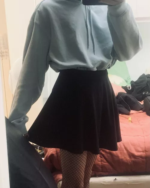 hoodie and skirt combo, does this outfit make me look cute?