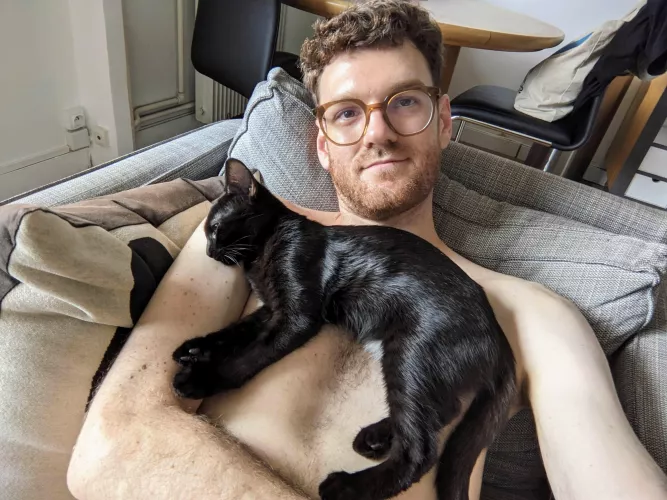 Messy hair ft cat hiding nipples