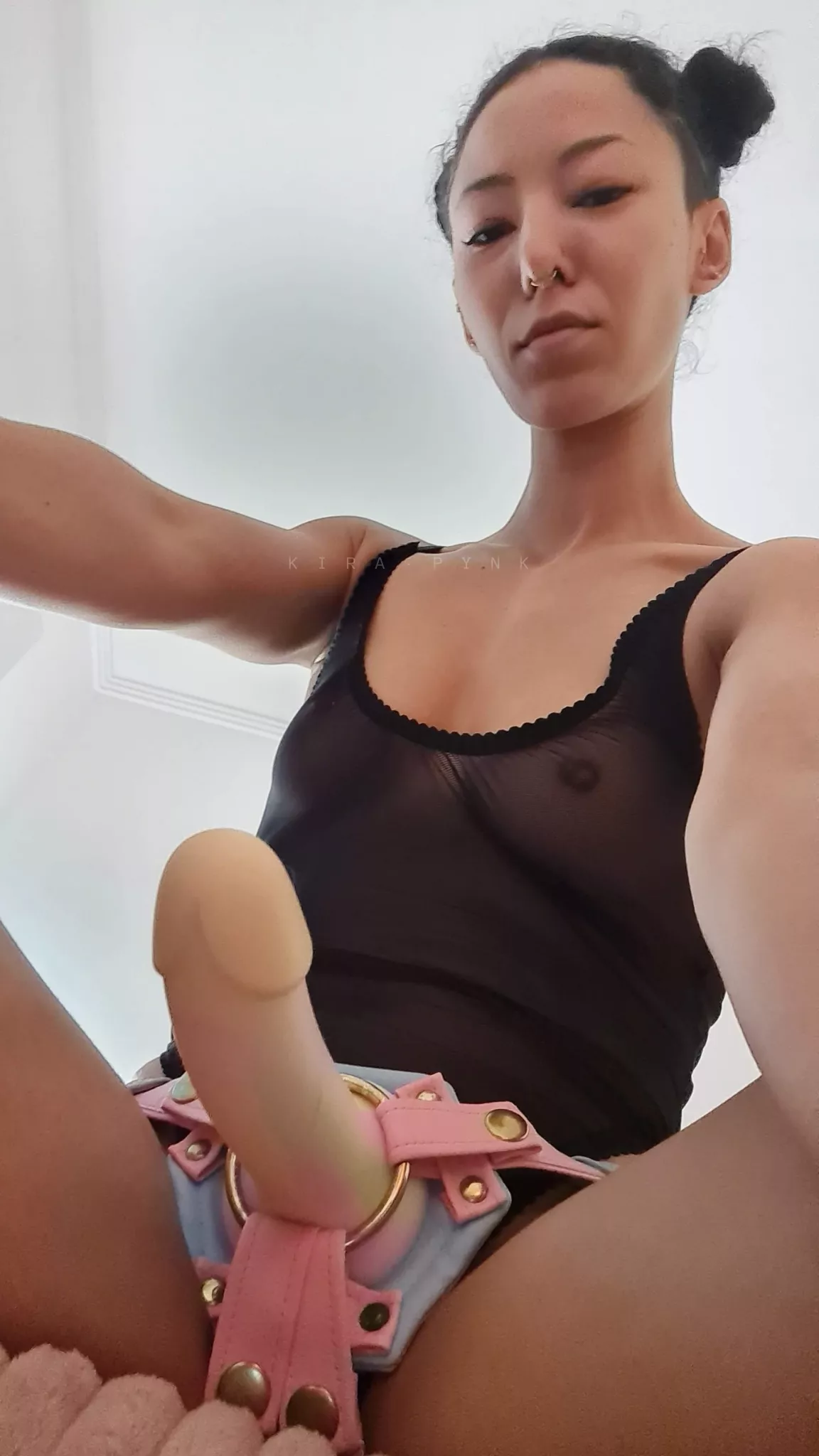 On your knees, tongue out, lick the tip, turn around, face on the floor and spread your cheeks