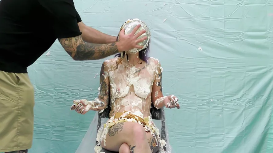 Several real pies smashed on her