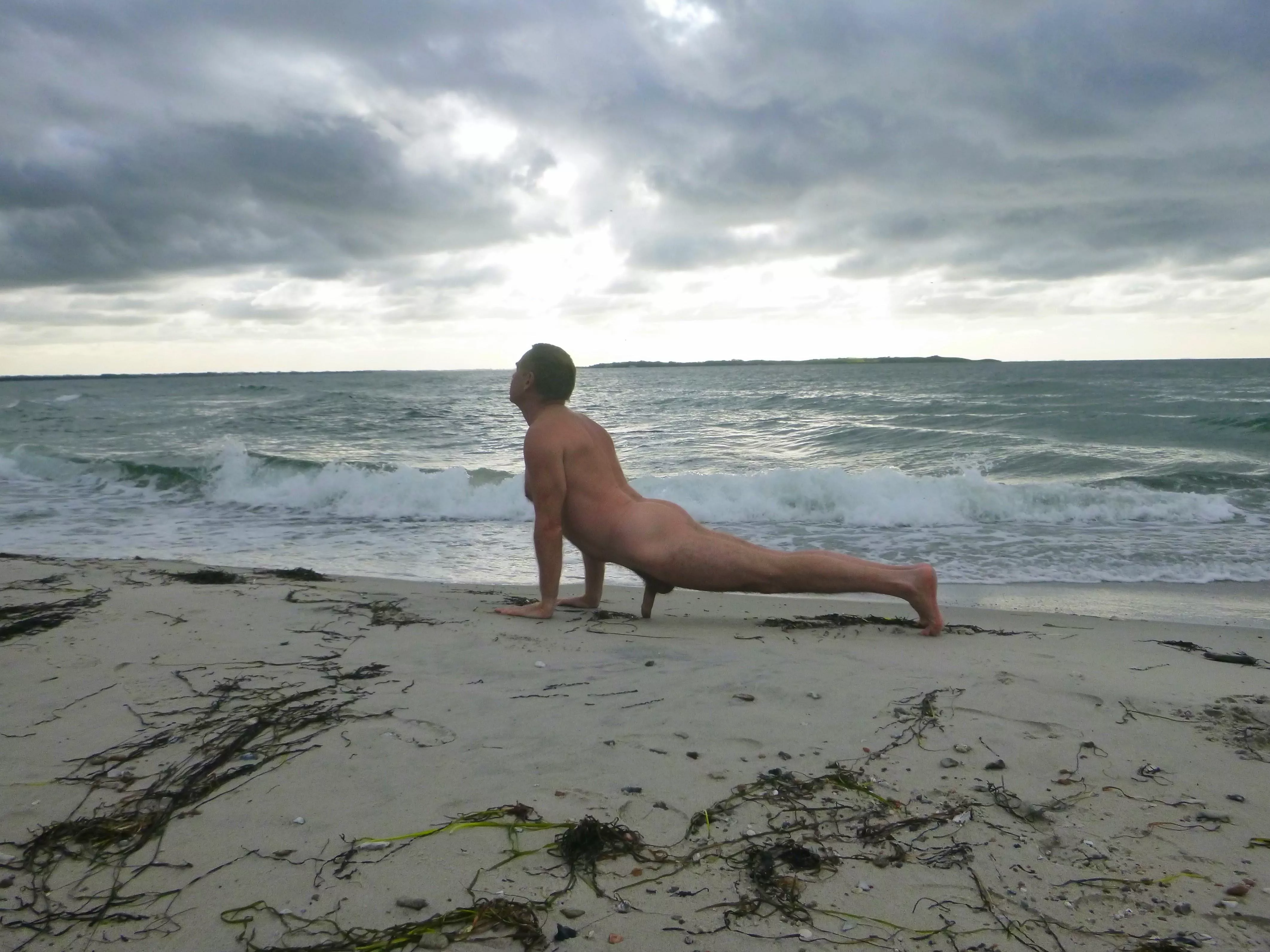 Upwardfacing dog on the beach