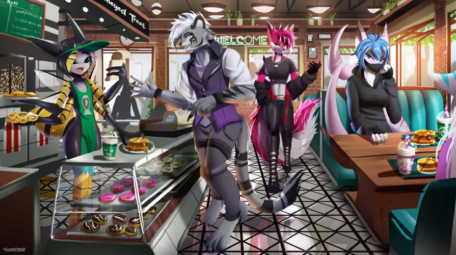 A cute Furry Cafe Shop Wallpaper Commission i had the chance to do! *w* (Art by me @ichimoral )