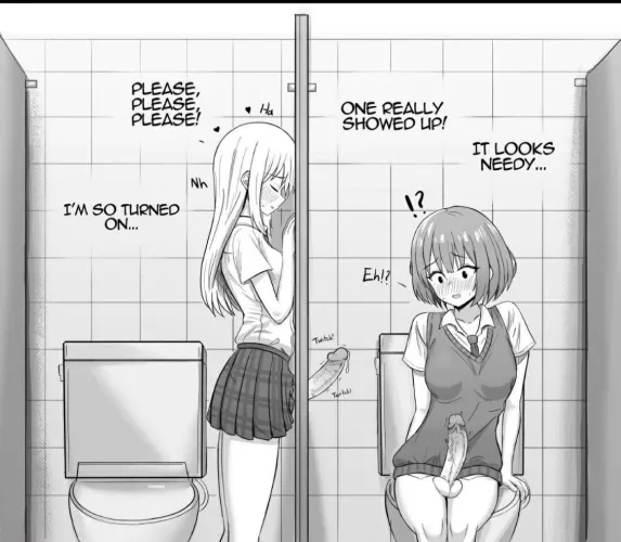 LF mono source: futanari, gloryhole, dickgirl, bathroom, light hair, dark hair, “Please, please, please”, “I’m so turned on”, “One really showed up!”, “It looks needy”, “Eh?”, “Twitch, twitch”