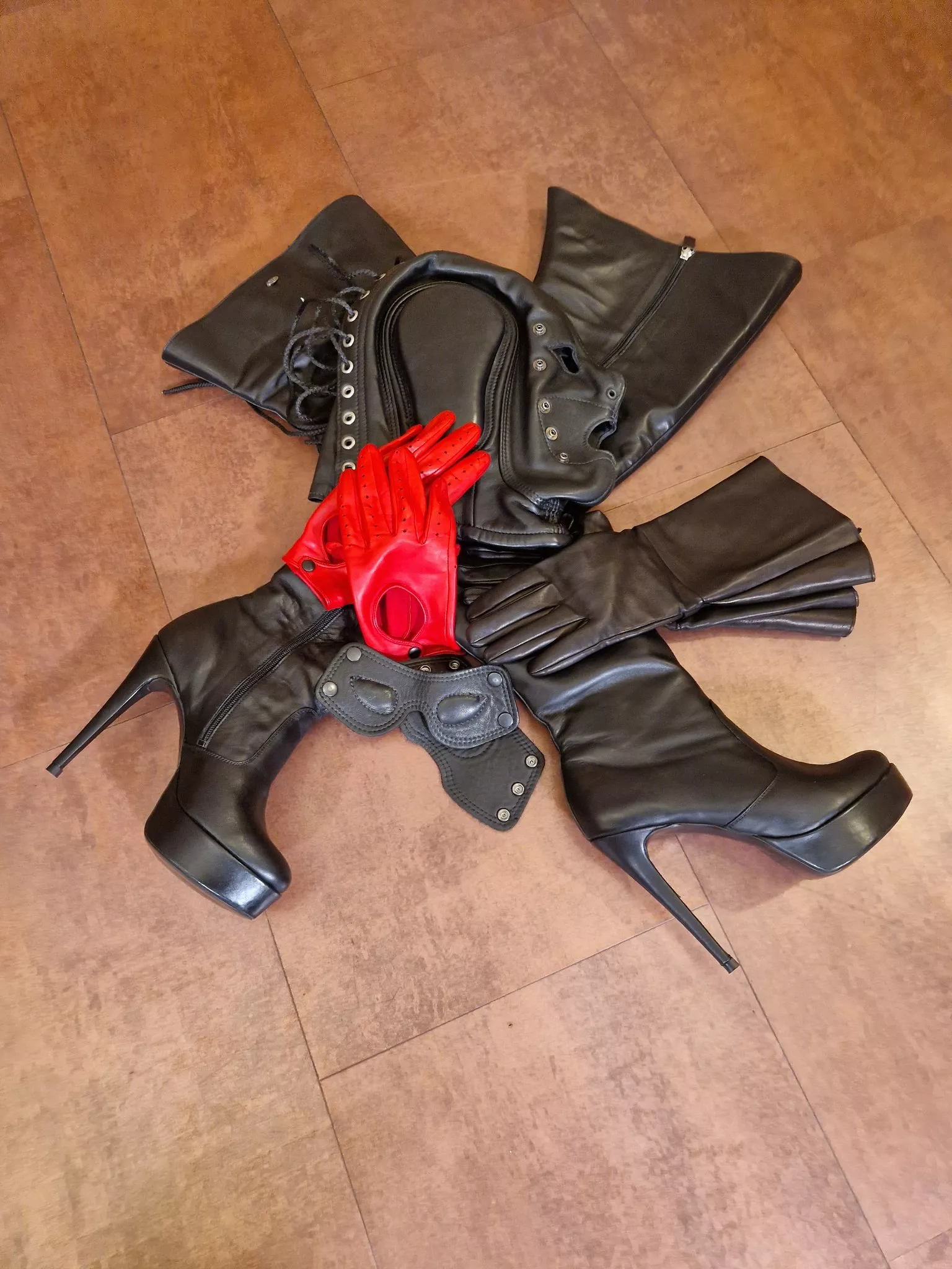 After a hot leather boot and glove fetish session