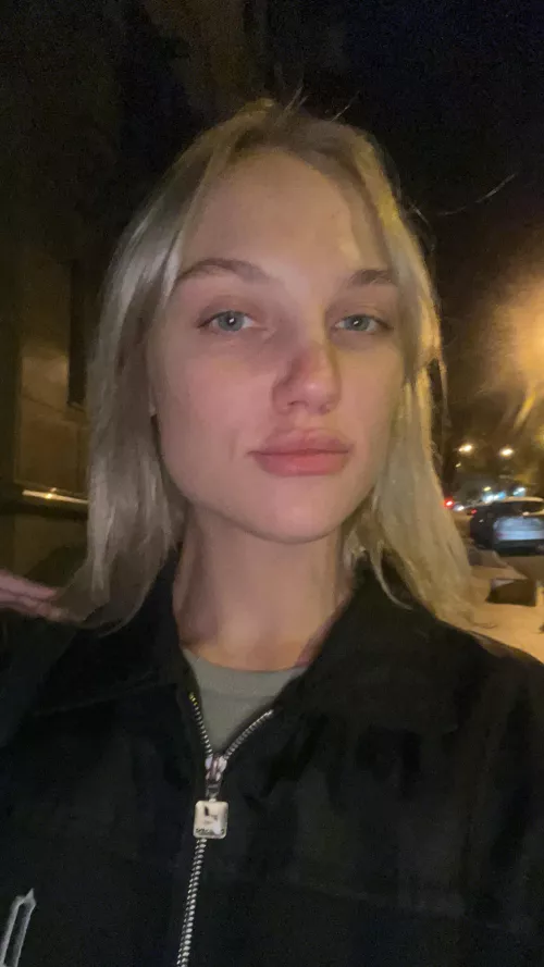 blonde with blue eyes in public