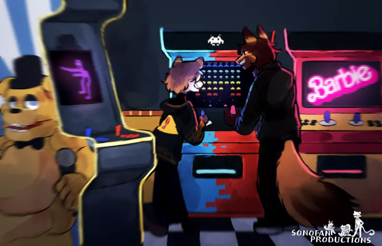 Fun at the arcade. I hope you guys like this one (art by me)
