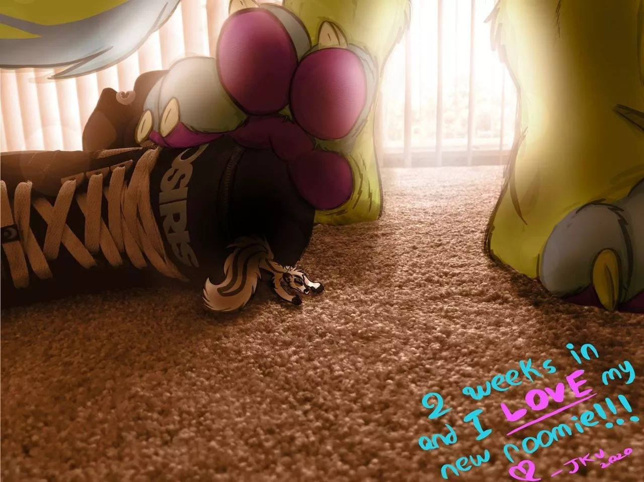 Having fun with the tiny roommate!