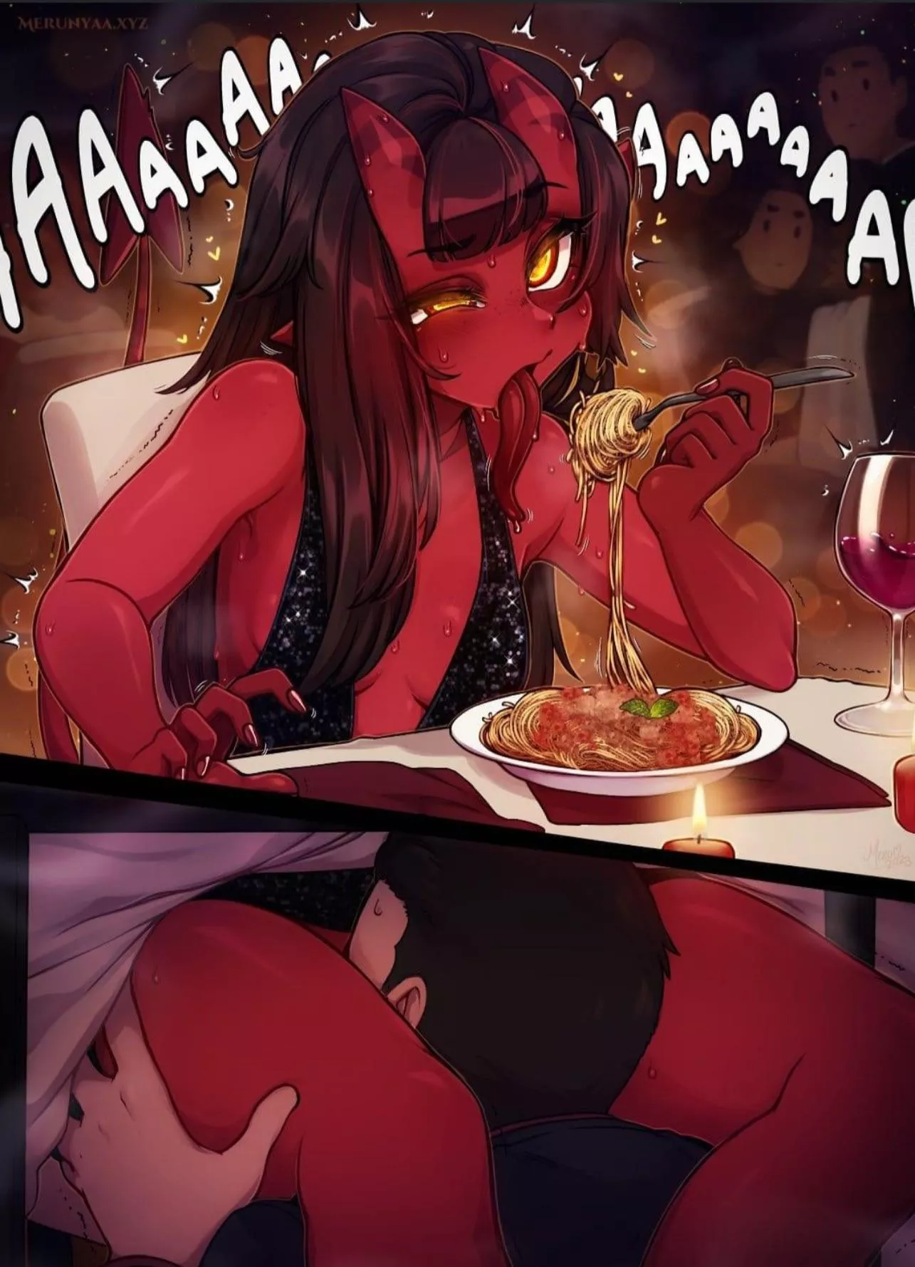 Meru enjoying her spaghetti!