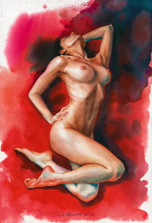 Red waves by me, watercolor on paper 56x38 cm