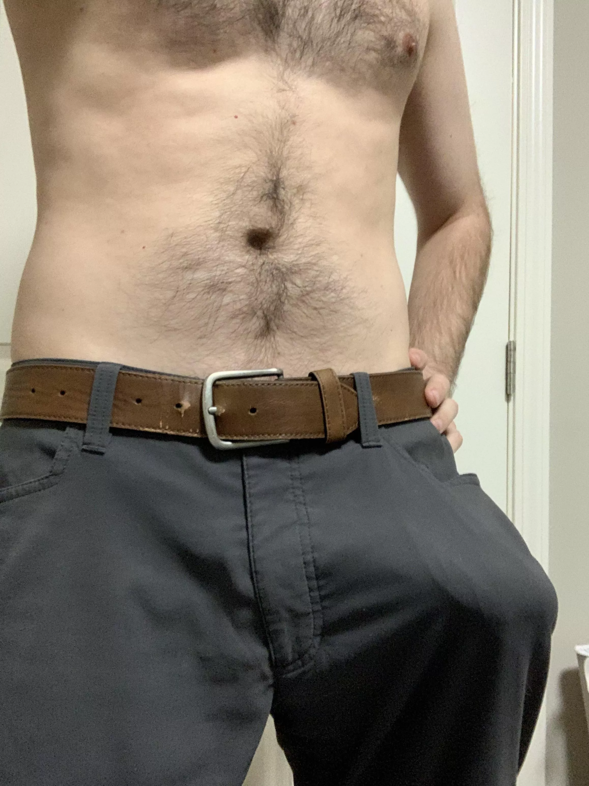 Gotta be careful when going commando. The bulge is never subtle
