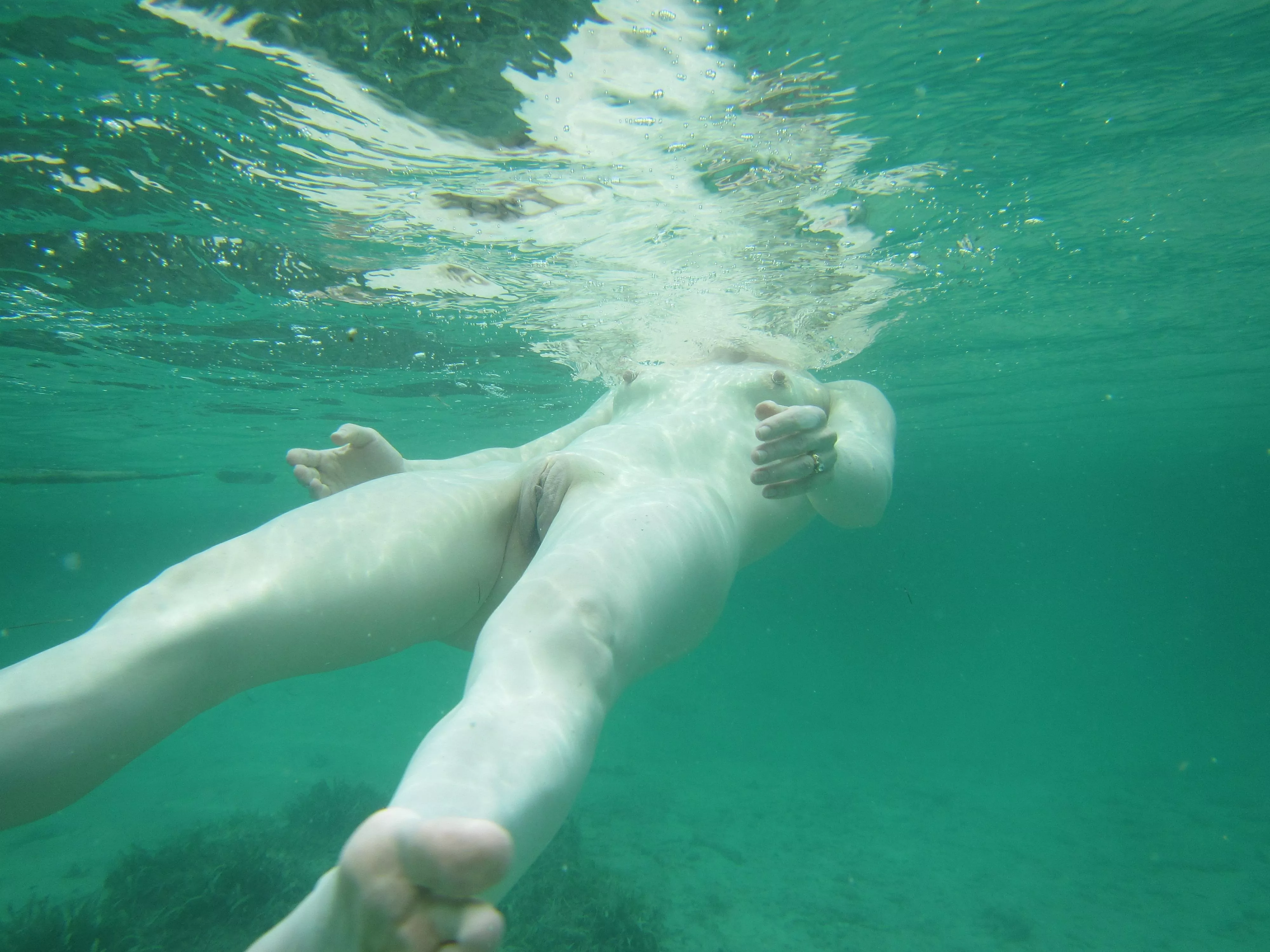 Enjoying a swim at the Nude Beach