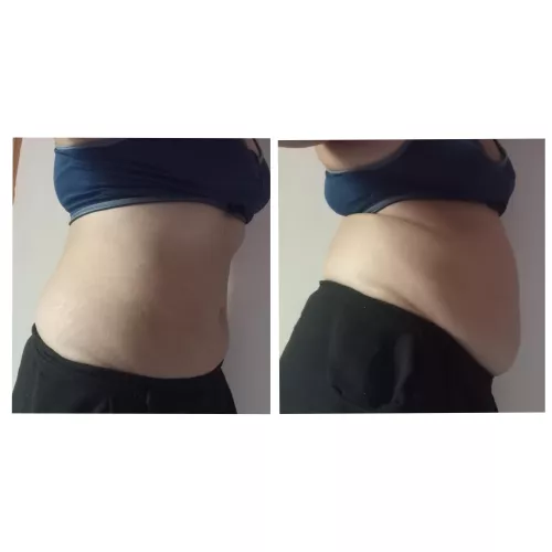 Before and after eating a delicious burger!