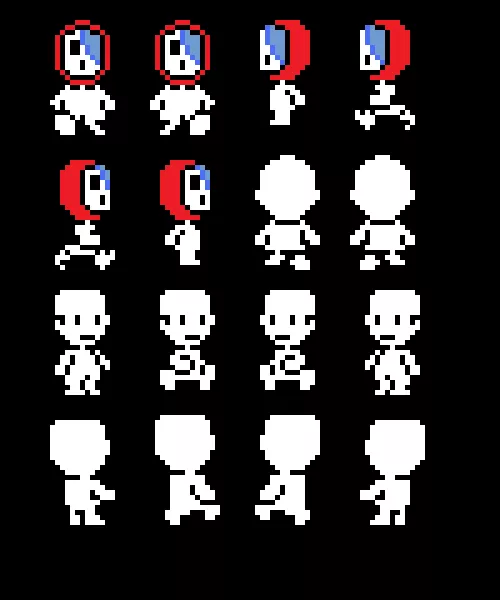 Decided to start an earthbound spritesheet. First off is Shygal! Not sure how much I like the head tho...