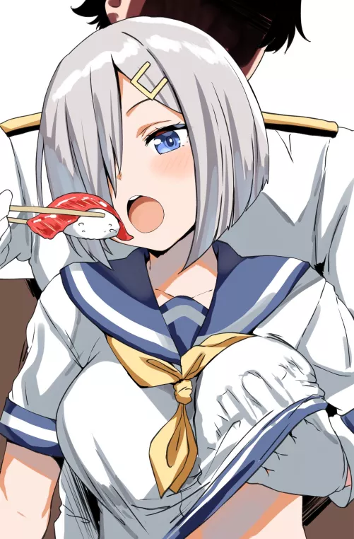 Feeding Hamakaze Nigiri Sushi