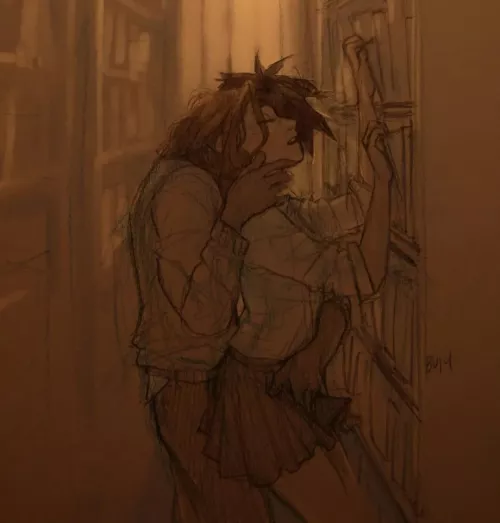 Harry and Ginny in the library when they dated in Half Blood Prince