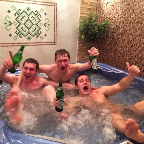 Hot tub drinking bros