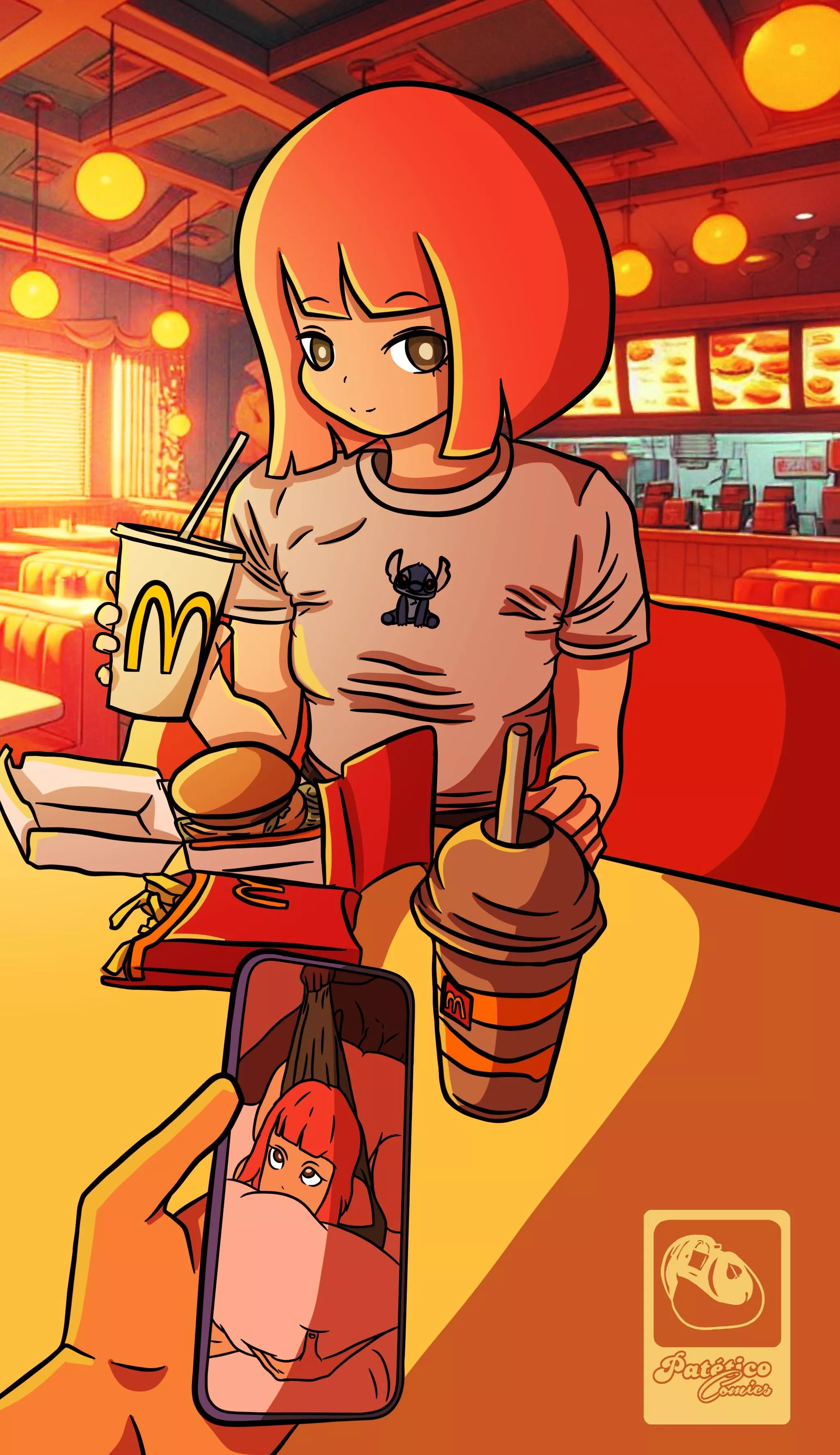 Mcmommy at McDonald's with her cuckold on her smartphone