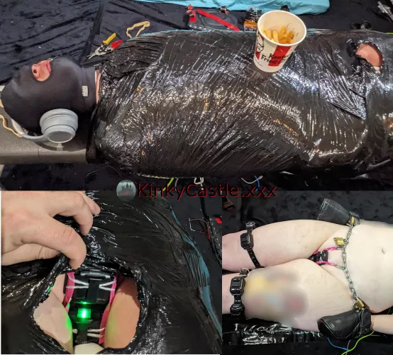 Mummified with mittens, plus with shock collars on vag and thighs [OC] [NB] [CC-SA]