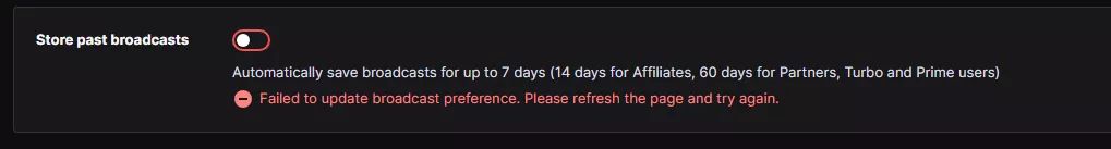 Setting to save VODs not working? (tried for 3 days straight)