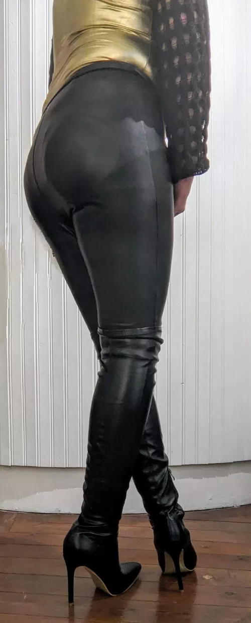 Over the knee heels + leather leggings