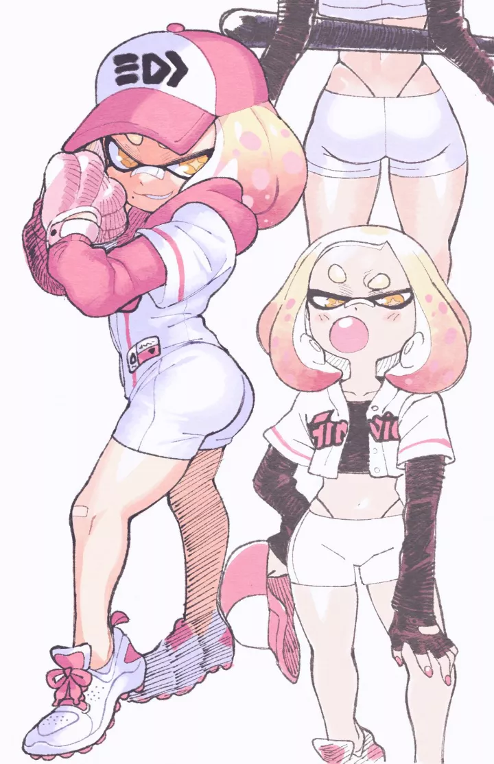 Pearl playing baseball (Splatoon) by @inkuusan