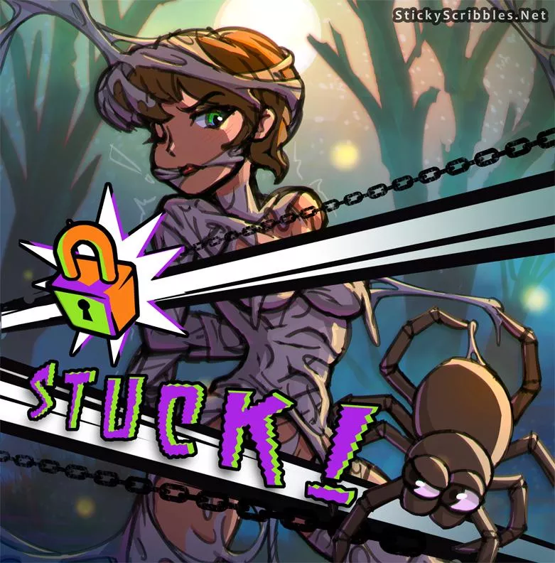 Stuck Damsel Spider Bondage (StickyScribbles)