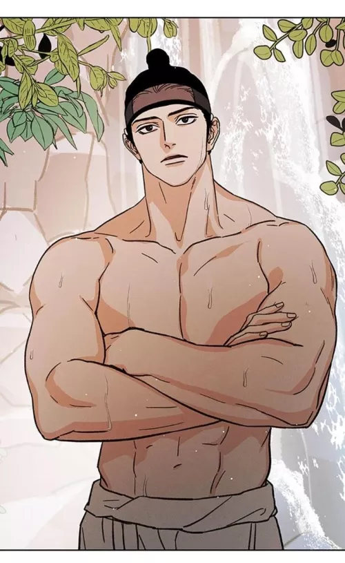 A muscled man with a topknot OMG (Under the Plum Blossom Tree)