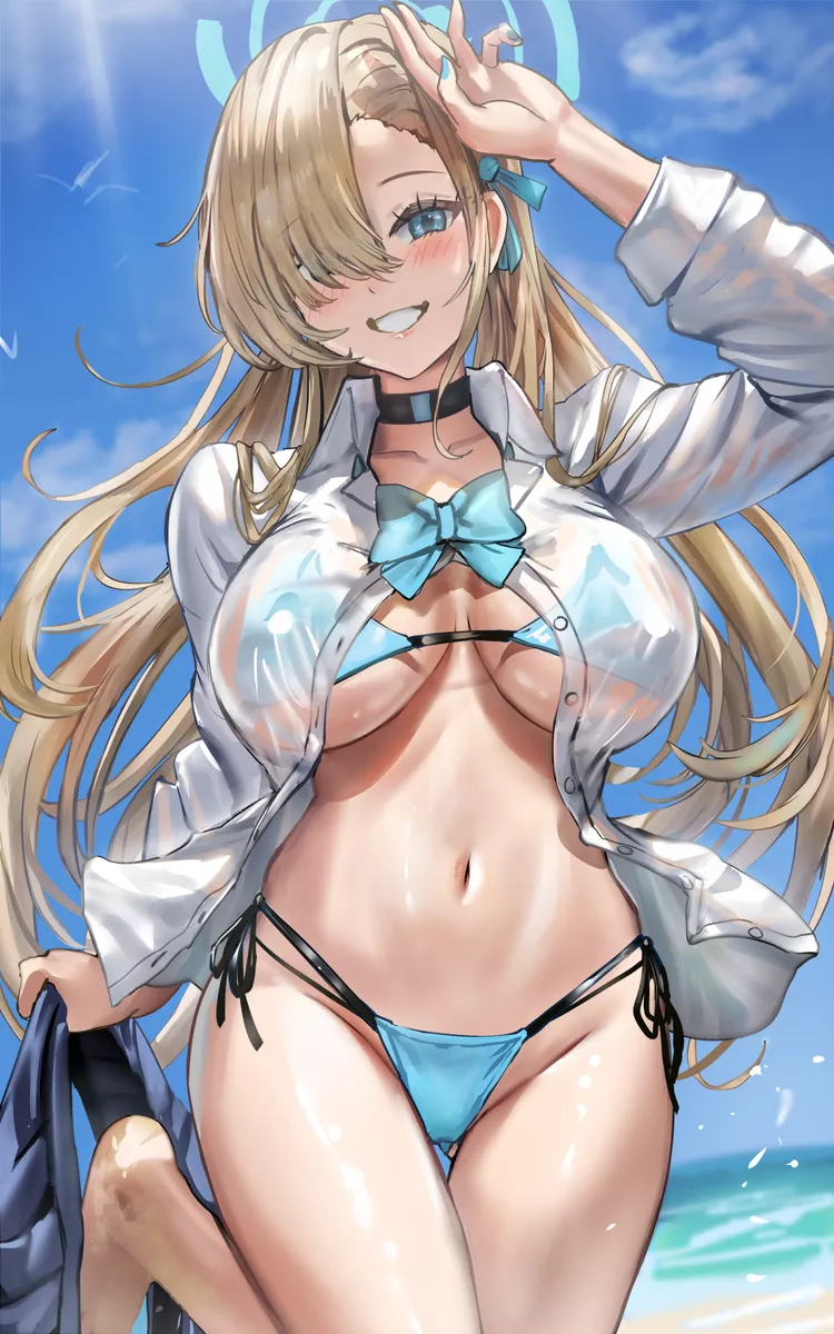 Asuna swimsuit under school uniform [Blue Archive]