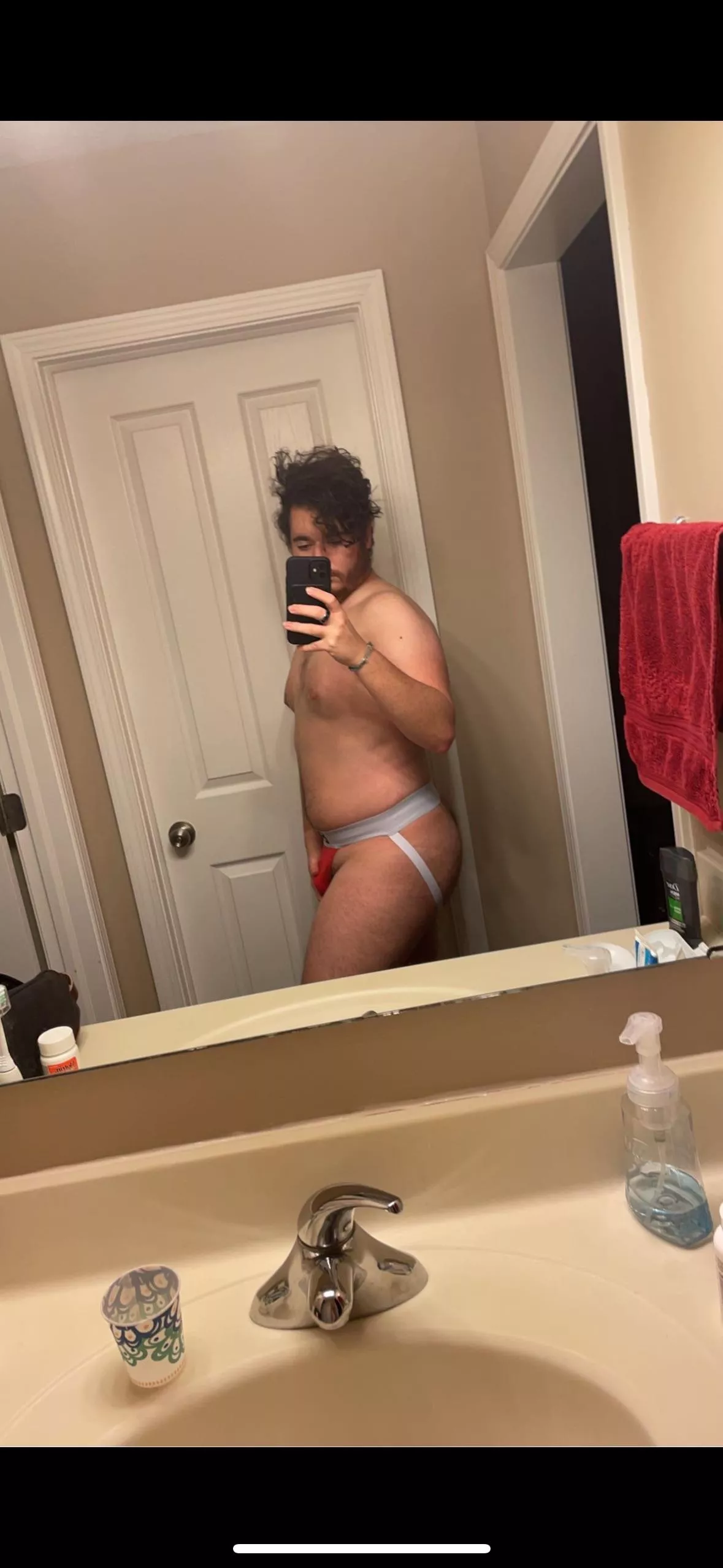 Box jock and messy hair